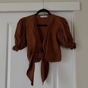 Faithfull the Brand Rust Puff Sleeve Tie-Front Blouse